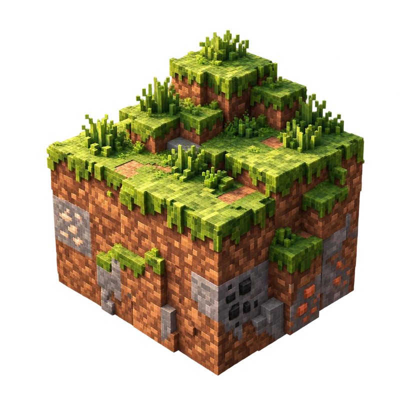 Un monde de blocs, évocation de Minecraft.